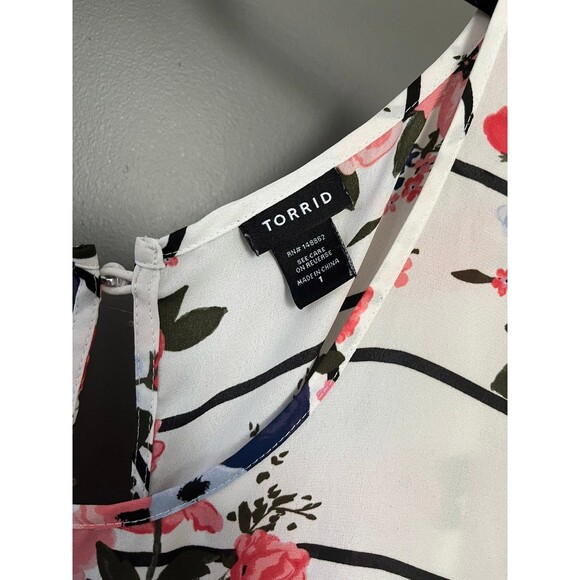 Torrid size 1 dress up floral striped open back shirt blouse - Picture 2 of 4